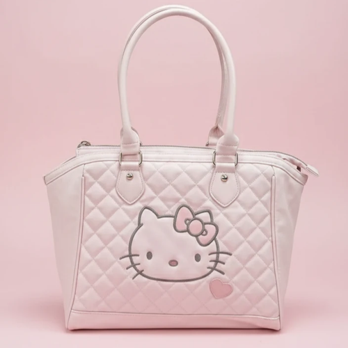 کیف دستی صورتی طرح Hello Kitty با بافت لولهدوزی و گلدوزی چهره کیتی