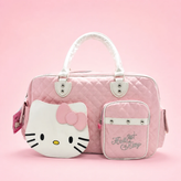 ساک دستی فانتزی لوزیدوزی طرح Hello Kitty با جیب صورت کیتی در رنگ مشکی و صورتی و رنگ صورتی روشن