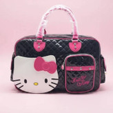 ساک دستی فانتزی لوزیدوزی طرح Hello Kitty با جیب صورت کیتی در رنگ مشکی و صورتی و رنگ صورتی روشن