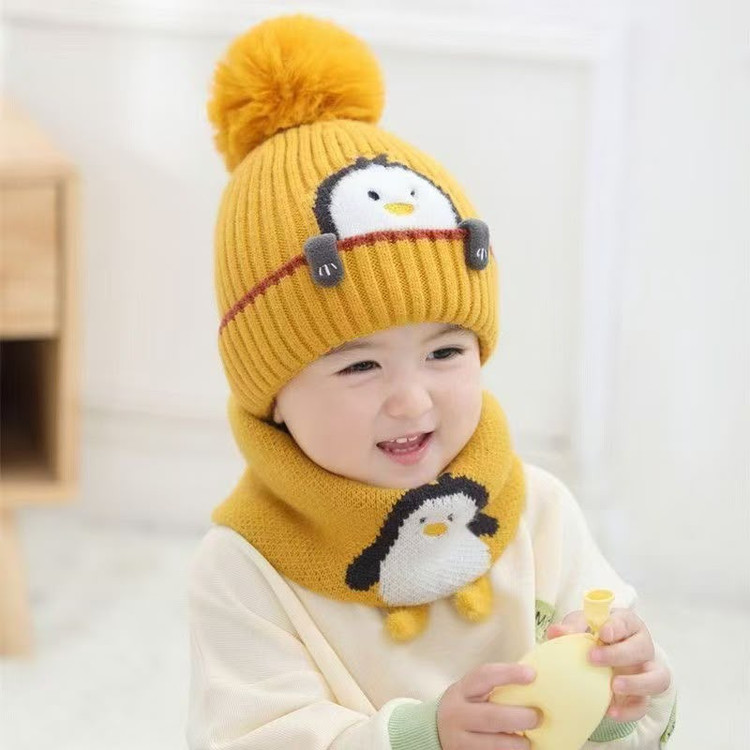 کلاه و شال گردن رینگی زمستانه فانتزی پنگوئن